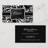 エレガントな白黒花のダマスク織のサロン 名刺 (正面/裏面)