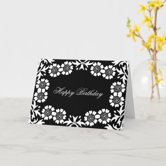 エレガントな白黒誕生日の挨拶状 カード (黄色い花)