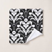 エレガントな白黒30年代のダマスク織 バスタオルセット (ウォッシュタオル)