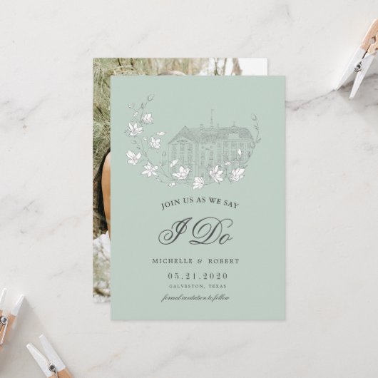 エレガントな目的地の花の写真　保存日付のお知らせ 招待状 (正面/裏面インサイチュ)