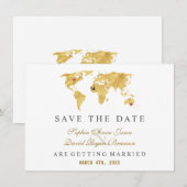 エレガントな目的地 ゴールド ワールド マップ ウェディング セーブザデート (正面/裏面)