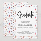 エレガントな看護師 医療パターン 大学卒業生 招待状 (正面/裏面)