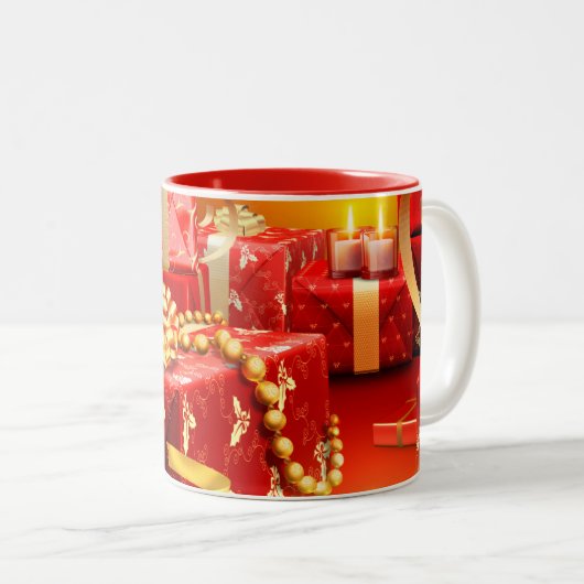 エレガントな真っ赤と金のギフト ホリデー ツートーンマグカップ (正面右)