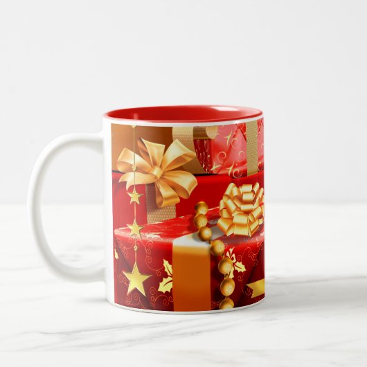 エレガントな真っ赤と金のギフト ホリデー ツートーンマグカップ (左)