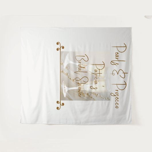 エレガントな真珠とプロセッコブライダルシャワーの背景 タペストリー (正面(横))