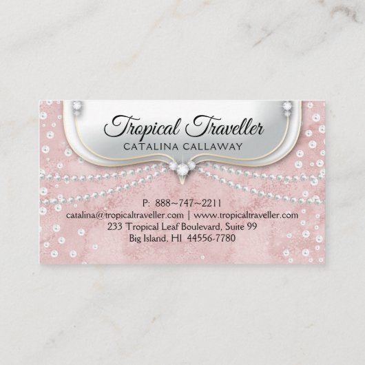 エレガントな真珠のピンクのスエードの化粧の宝石類 名刺 (裏面)