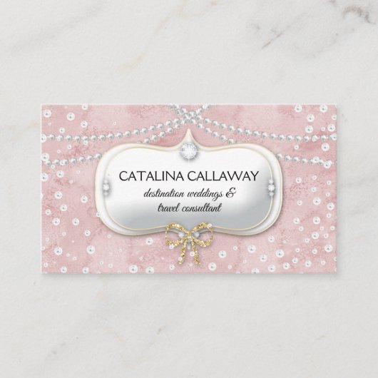 エレガントな真珠のピンクのスエードの化粧の宝石類 名刺 (正面)