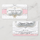 エレガントな真珠のピンクの白いレースの化粧の宝石類 名刺 (正面/裏面)