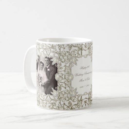 エレガントな真珠の第30結婚記念日の写真 コーヒーマグカップ (正面左)
