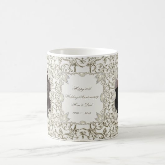 エレガントな真珠の第30結婚記念日の写真 コーヒーマグカップ (中央)