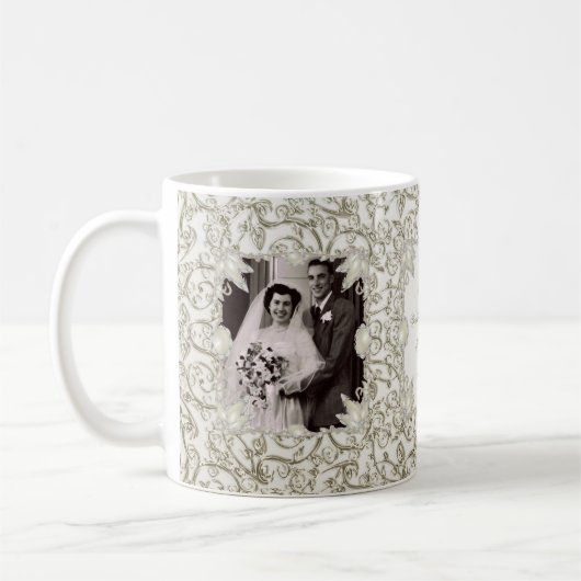 エレガントな真珠の第30結婚記念日の写真 コーヒーマグカップ (左)