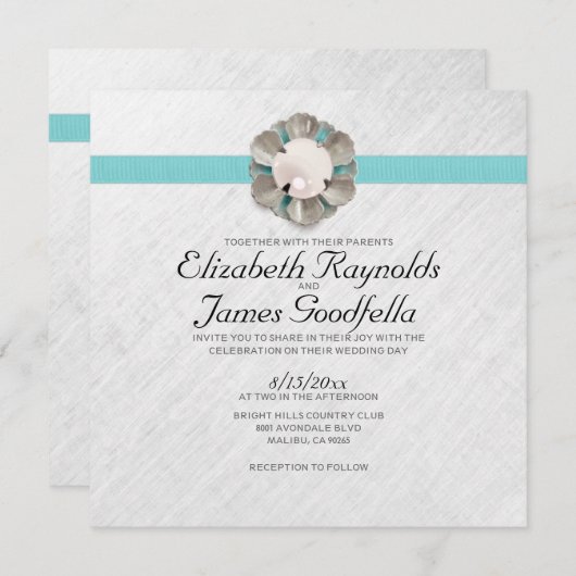 エレガントな真珠の結婚式招待状 招待状 (正面/裏面)