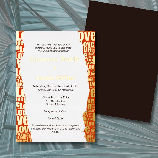 エレガントな真紅の愛のタイポグラフィー ウェディング 箔招待状