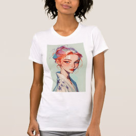 エレガントな着物少女の美意識アニメポートレートTシャツ Tシャツ