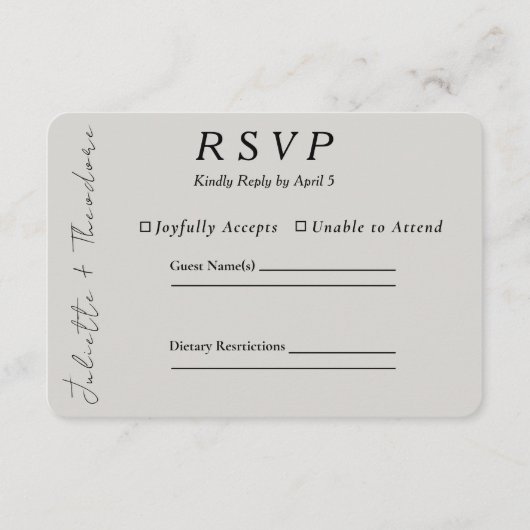 エレガントな石の結婚式RSVP 出欠カード (正面)