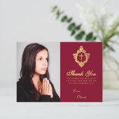 エレガントな確認の少女 バーガンディ 偽の金の紋章 サンキューカード (スタンド正面)