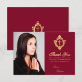 エレガントな確認の少女 バーガンディ 偽の金の紋章 サンキューカード (正面/裏面)