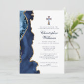 エレガントな確認 ネイビーブルー ゴールド アゲート 招待状 (スタンド正面)