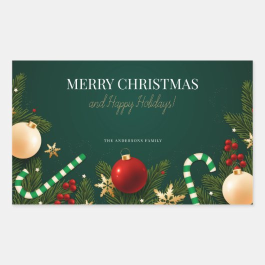 エレガントな祭りのグリーン クリスマス 長方形シール (正面)