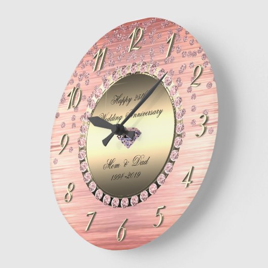 エレガントな祭りのダイヤモンド 25周年記念結婚式 ラージ壁時計 (傾斜)