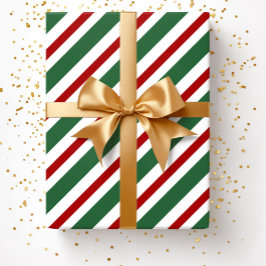 エレガントな祭りの緑と赤のストライプ クリスマス ラッピングペーパー