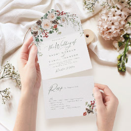 エレガントな祭りの花の冬の結婚式 オールインワン招待状