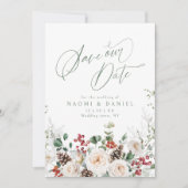 エレガントな祭りの花の冬の結婚式 セーブザデート (正面)