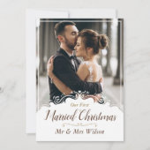 エレガントな私たちの初めての結婚クリスマス ワンフォト シーズンカード (正面)