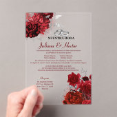 エレガントな私たちの結婚式 赤い花 ウェディング アクリル招待状 (インサイチュ (ポータブル))