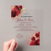 エレガントな私たちの結婚式 赤と金のフラワー ウェディング アクリル招待状 (インサイチュ (ポータブル))