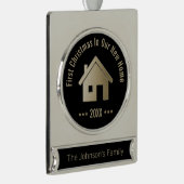 エレガントな私達の新しい家20XX |の初めてのクリスマス シルバープレートバナーオーナメント (右)