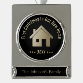 エレガントな私達の新しい家20XX |の初めてのクリスマス シルバープレートバナーオーナメント