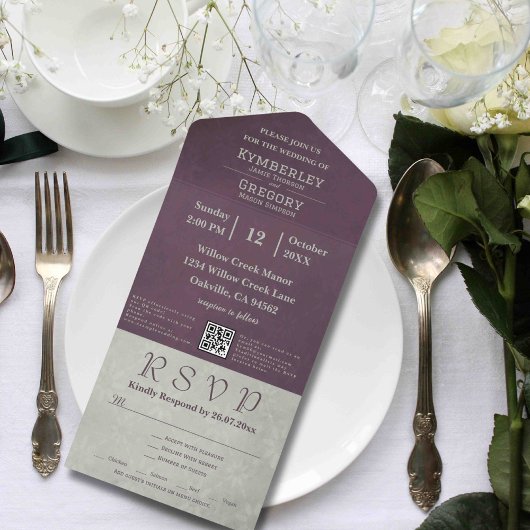 エレガントな秋のアブガーネ・セージグレイQRコード オールインワン招待状