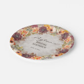 エレガントな秋のオレンジ色とワインレッドの結婚前お披露目パーティー ペーパープレート (アングル)