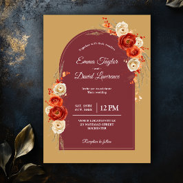 エレガントな秋のオレンジ色のテラコッタ フラワーのウェディング 招待状