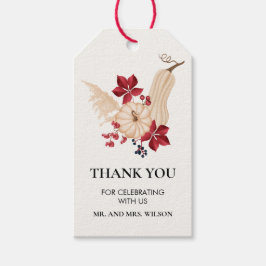 エレガントな秋のカボチャとバーガンディーの感謝タグ ギフトタグ