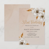 エレガントな秋のボヘミアンチック フラワー 32歳の誕生日パーティー 招待状 (正面/裏面)