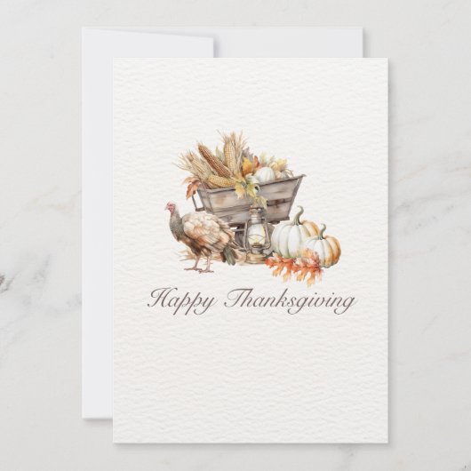 エレガントな秋の収穫ウォーターカラー ハッピーサンクスギビング シーズンカード (正面)