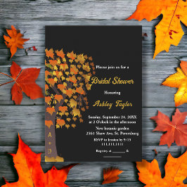 エレガントな秋の彫刻ツリー　ブラック＆ホワイトの結婚前お披露目会 招待状