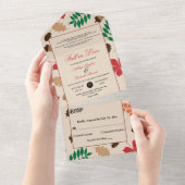 エレガントな秋の恋愛の葉 オータム フラワー ウェディング オールインワン招待状 (貼ってはがせる)