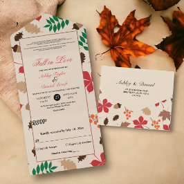 エレガントな秋の恋愛の葉 オータム フラワー ウェディング オールインワン招待状