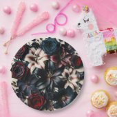 エレガントな秋の押し花ダークウェディング ペーパープレート (パーティー)