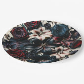 エレガントな秋の押し花ダークウェディング ペーパープレート (アングル)