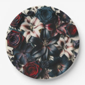 エレガントな秋の押し花ダークウェディング ペーパープレート (正面)