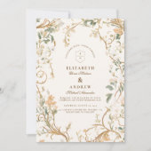 エレガントな秋の植物フレームウェディング 招待状 (正面)