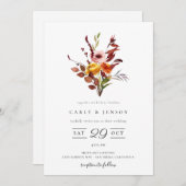 エレガントな秋の水彩フラワーバスケットの結婚式招待状 招待状 (正面/裏面)