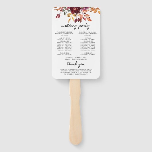 エレガントな秋の水彩花のウェディング ハンドファン (裏面)