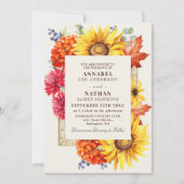 エレガントな秋の水彩花モチーフQRコード 招待状 (正面)
