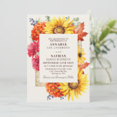エレガントな秋の水彩花モチーフQRコード 招待状 (スタンド正面)