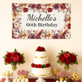 エレガントな秋の水彩花模様 60歳の誕生日 横断幕